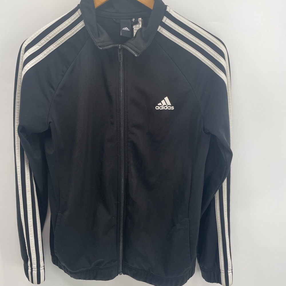 Adidas Men's Black Jacket with White Stripes